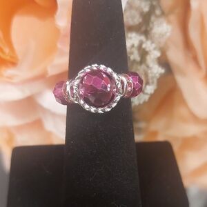 Handmade Hot Pink Crystal Beaded Ring READ BELOW FOR CUSTOM SIZING 👇